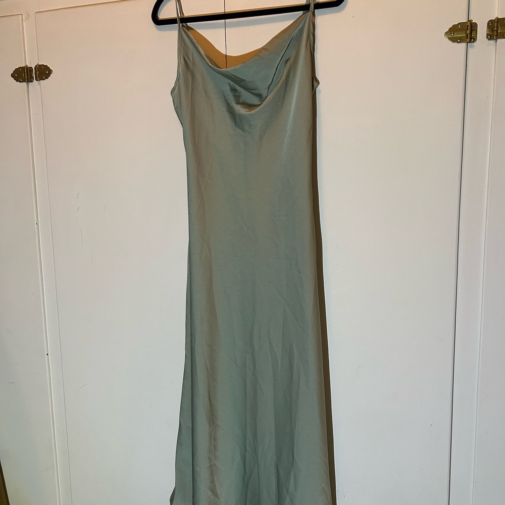 Green Maxi Slip Dress with Cowl Neck